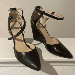 Marc Fisher Black Leather High Heel Wedge Shoes